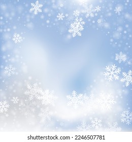 Einfache, schwere Schneeflocken-Kulisse. Schneesturm Fleck Eis Granulat. Schneefall Wetter weißer blauer Hintergrund. Kleine Schneeflocken Weihnachtsvektor. Schnee Hurrikanlandschaft.