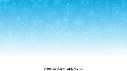 Design simples flocos de neve pesados. O cisco do inverno congela formas. Fundo de Natal com gradiente azul a branco. Floco de neve do inverno