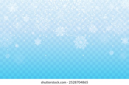 Simple heavy snowflakes design. Wintertime speck freeze shapes. Snowfall weather white blue illustration. Scattered snowflakes december theme. Snow hurricane landscape.