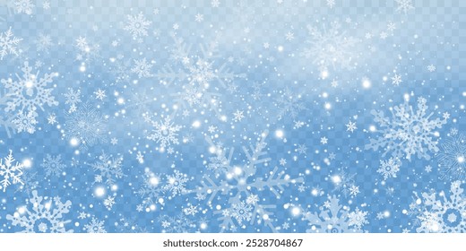 Design simples flocos de neve pesados. O cisco do inverno congela formas. Cachoeira tempo branco azul ilustração. Flocos de neve espalhados tema dezembro. Paisagem de furacão de neve.