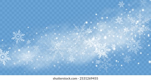 Simple heavy snowflakes design. Wintertime speck freeze shapes. Snowfall weather white blue illustration. Scattered snowflakes december theme. Snow hurricane landscape.	