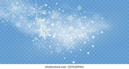 Simple heavy snowflakes design. Wintertime speck freeze shapes. Snowfall weather white blue illustration. Scattered snowflakes december theme. Snow hurricane landscape.	