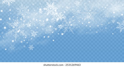 Simple heavy snowflakes design. Wintertime speck freeze shapes. Snowfall weather white blue illustration. Scattered snowflakes december theme. Snow hurricane landscape.	