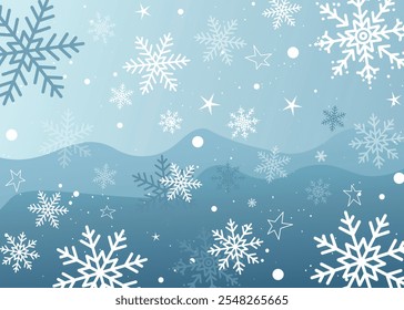 Simple heavy snowflakes design. Wintertime speck freeze shapes. Snowfall weather white blue illustration. Scattered snowflakes december theme. Snow hurricane landscape