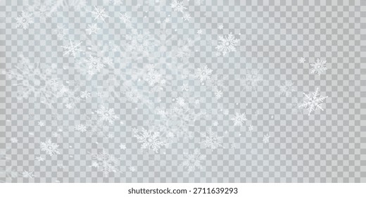 Simple heavy snowflakes design. Wintertime speck freeze shapes. Snowfall weather white blue illustration. Scattered snowflakes december theme. Snow hurricane landscape.	