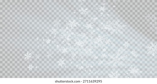 Einfaches Design mit schweren Schneeflocken. Winterzeit Speck Freeze Formen. Schneefall Wetter weißblaue Illustration. Verstreute Schneeflocken Dezember Thema. Schneesturmlandschaft.	