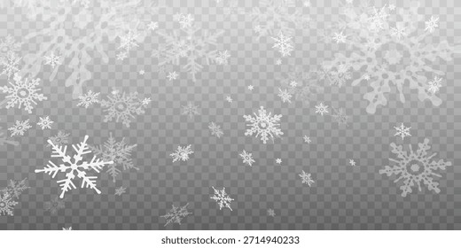 Einfaches Design mit schweren Schneeflocken. Winterzeit Speck Freeze Formen. Schneefall Wetter weißblaue Illustration. Verstreute Schneeflocken Dezember Thema. Schneesturmlandschaft.	