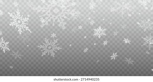 Einfaches Design mit schweren Schneeflocken. Winterzeit Speck Freeze Formen. Schneefall Wetter weißblaue Illustration. Verstreute Schneeflocken Dezember Thema. Schneesturmlandschaft.	