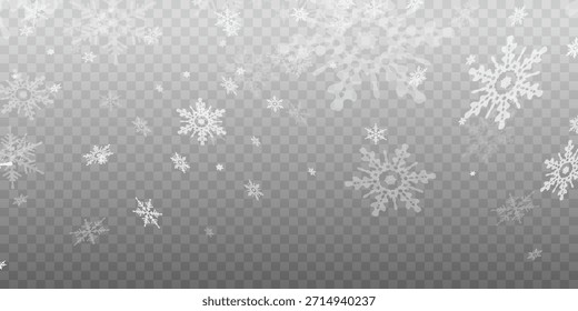 Einfaches Design mit schweren Schneeflocken. Winterzeit Speck Freeze Formen. Schneefall Wetter weißblaue Illustration. Verstreute Schneeflocken Dezember Thema. Schneesturmlandschaft.	