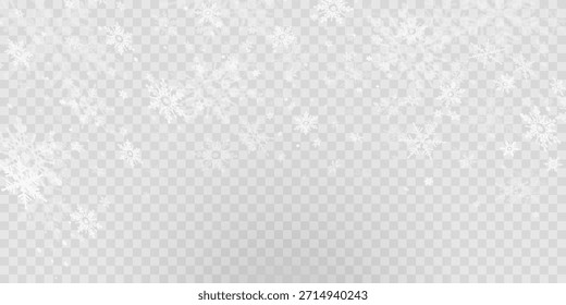 Einfaches Design mit schweren Schneeflocken. Winterzeit Speck Freeze Formen. Schneefall Wetter weißblaue Illustration. Verstreute Schneeflocken Dezember Thema. Schneesturmlandschaft.	