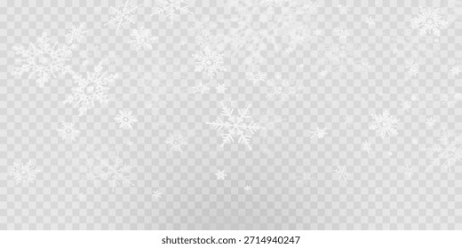 Simple heavy snowflakes design. Wintertime speck freeze shapes. Snowfall weather white blue illustration. Scattered snowflakes december theme. Snow hurricane landscape.	
