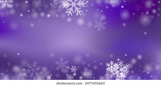 Ilustración simple de copos de nieve pesados. Mota de nieve Elementos helados. Patrón púrpura blanco cielo nevado. Copos de nieve dispersos textura de enero. Escenario de huracanes de nieve.