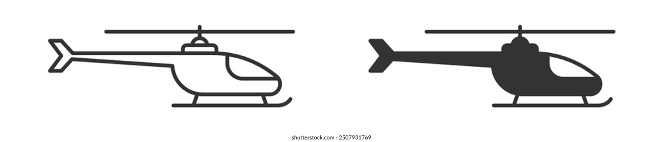 Simple helicopter vector icons in black and white, perfect for transportation and aviation designs.