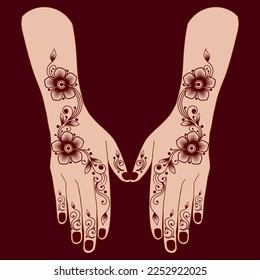 simple henna mehndi mehendi design on two hands indian arabic asian culture vector illustration