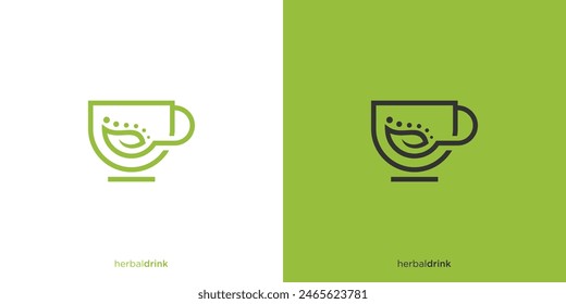 Einfaches Kräutergetränk Logo Design. Grüner Tee, natürliches Getränkelogo, Symbol, Symbol, Vektorgrafik, Design-Illustration.
