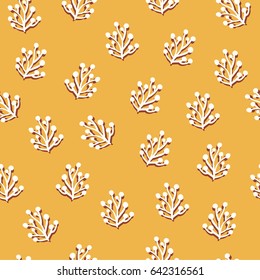 Simple herbal seamless pattern over yellow. Vector illustration
