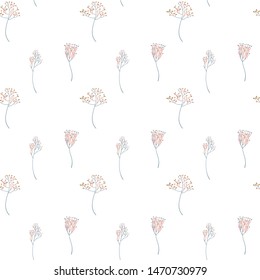 Simple herbes and tree branches on white background. Seamless botanical pattern. Vector illustration.Element for design.