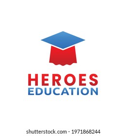 Simple Hero Cloak and Graduation Cap for Heroes Education Logo Design