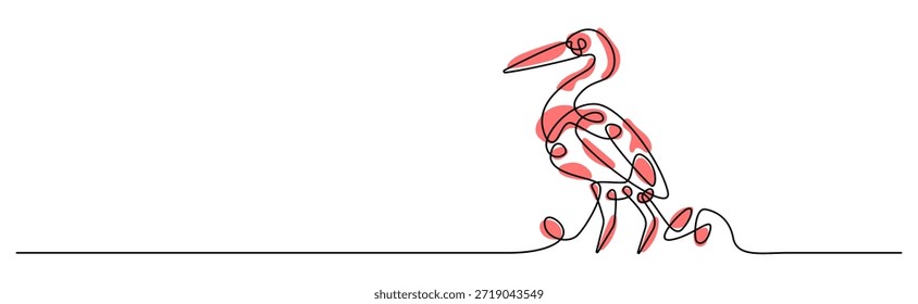 Simple garza cigüeña pájaro una línea dibujando Ilustración vectorial minimalista
