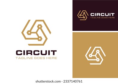 Simple Hexagon Circuit Link Wire Rotation for Futuristic Modern Network Connection Digital Technology logo design
