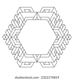 A simple hexagon frame with copy space in the middle. Coloring Page of geometric abstract mandala. Easy Coloring Pages for Adults. EPS 8. #690