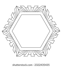 Marco hexagonal simple con espacio de copia en el medio. Colorante Página de mandala abstracta geométrica. Páginas de color fáciles para adultos. EPS 8. #696