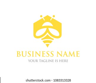 Simple Hexagon Honey Bee Logo Concept Vector