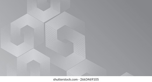 Líneas hexagonales simples sobre fondo gris. Diseño de líneas geométricas arte moderno buen patrón de círculo brillante abstracto