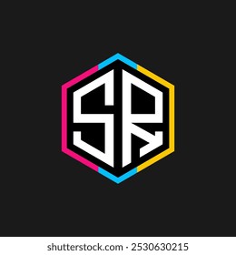 Iniciais de design de logotipo hexágono simples SR