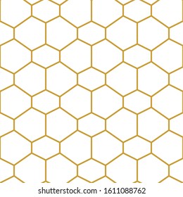 Simple hexagon pattern. Seamless geometric print with oriental motifs. Template for textile design, cards and gift wrappings. Golden on white.