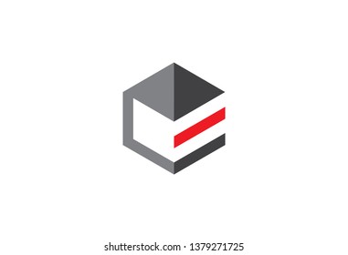 simple hexagonal line letter e building logo