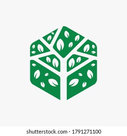simple hexagonal tree logo decorative template