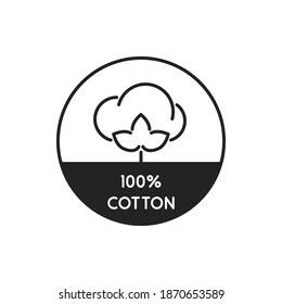 simple high quality 100% cotton black badge. concept of mark on clothing for laundry and textile based on nature. flat outline trend modern graphic art design element isolated on white background