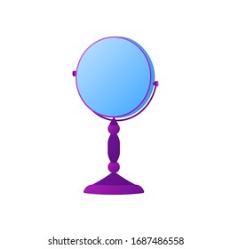 Simple high stand table mirror. osmetic product element template in gradient color style Make-up icon, isolated on white. Fashion makeup mirror, round shape, dual sided. Flat vector illustration