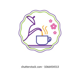 Simple high tea party illustration with teapot and cup