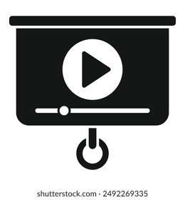 Simple, highcontrast icon representing a video presentation with a play button