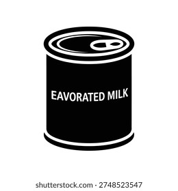 A simple, high-contrast image of a black can labeled 'Evaporated Milk' on a white background, ideal for commercial use.