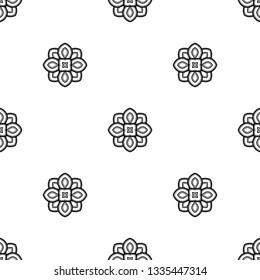 Simple Hindu floral print in black, white colours. Allover folk vector pattern for adult colouring book, interior, wallpaper, fabric, apparel textile, phone case. Oriental bold line doodle flower