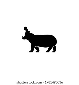 Simple hippopotamus icon or logo on white background, danger wild animal concept.