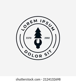 Simple Hipster Badge Wrench Tree Forest Logo Design Ideas