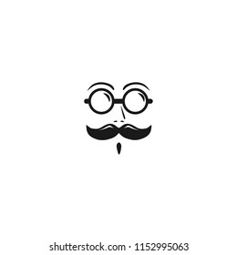 Simple hipster face icon with mustache and glasses 