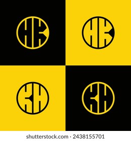 Einfaches HK- und KH-Buchstaben-Kreis-Logo-Set, geeignet für Unternehmen mit HK- und KH-Initialen
