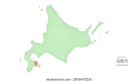 Simple Hokkaido Map Vector Illustration with Map Pin Pointing to Hakodate City