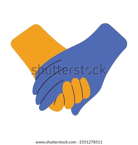 Simple holding hands, concept of togetherness, support and friendship. Hand drawn isolated vector illustration