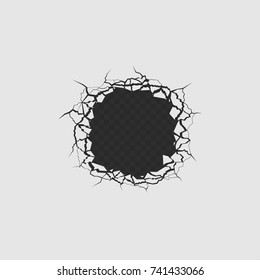 Simple hole with cracks, fissures and fractures. Vector illustration