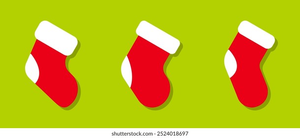 Simple Holiday Christmas sock icon set. Xmas stocking symbol collection. New Year attribute sign pack. Vector illustration
