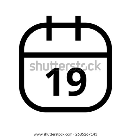 Simple hollow calendar icon with specific day marked isolated on transparent background for websites and graphic resources, day 19.
