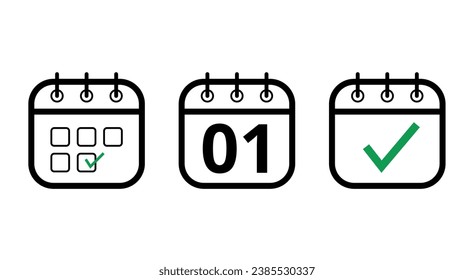 Simple, hollow calendar icons isolated on white background. Flat icons for websites, blogs and graphic resources. calendar with a specific day marked, day 01.