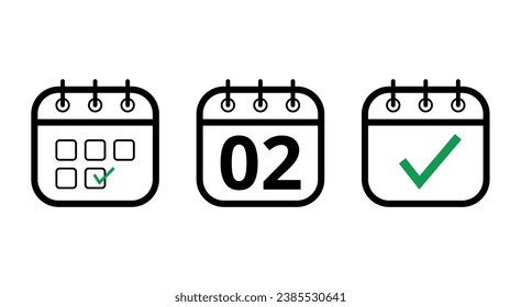 Simple, hollow calendar icons isolated on white background. Flat icons for websites, blogs and graphic resources. calendar with a specific day marked, day 02.