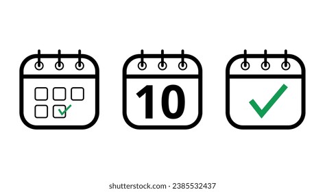 Simple, hollow calendar icons isolated on white background. Flat icons for websites, blogs and graphic resources. calendar with a specific day marked, day 10.